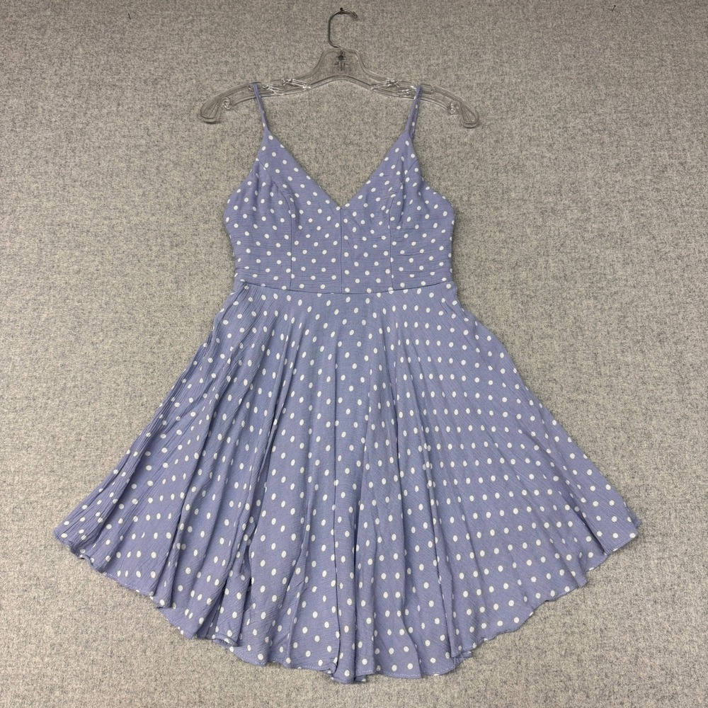 Aqua | Polka Dot Fit & Flare Mini Dress | XS | Blue | Adjustable Straps V-Neck